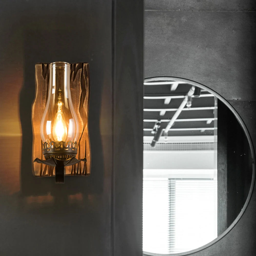Wall Lamp | Vintage Candle Design & Pine Wood & Metal