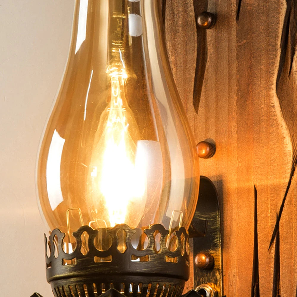 Wall Lamp | Vintage Candle Design & Pine Wood & Metal