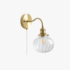 Wall Lamp | Vintage Glass Shade & Brass Finish | Pull Chain