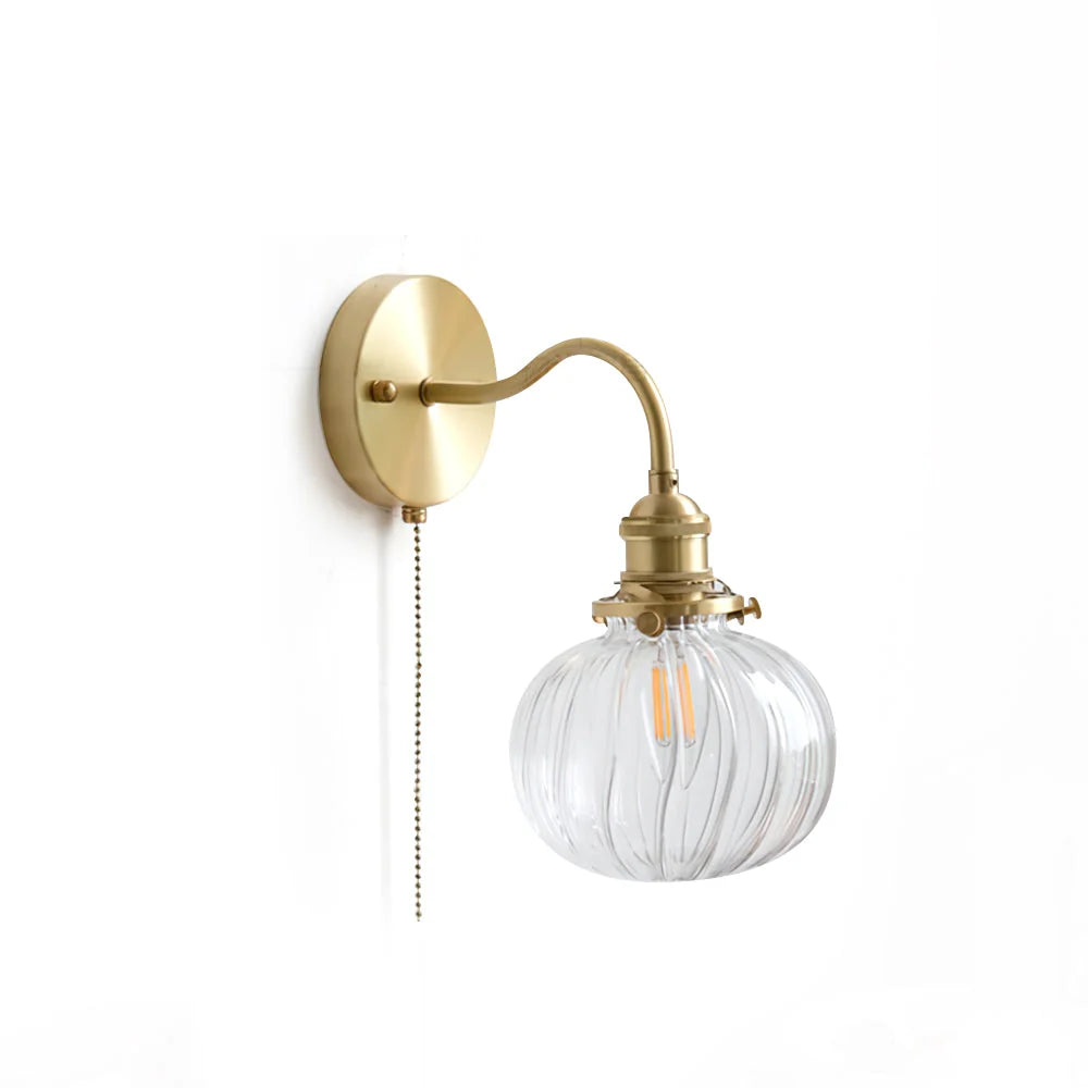 Wall Lamp | Vintage Glass Shade & Brass Finish | Pull Chain