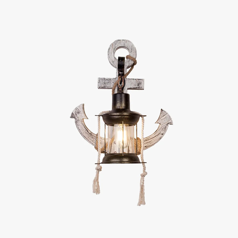 Wall Lamp | Vintage Nautical Pine Wood & Metal