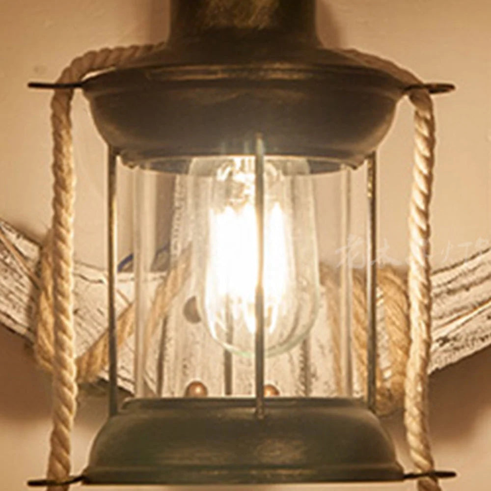 Wall Lamp | Vintage Nautical Pine Wood & Metal