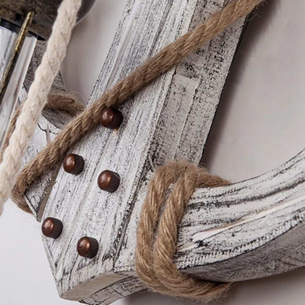 Wall Lamp | Vintage Nautical Pine Wood & Metal