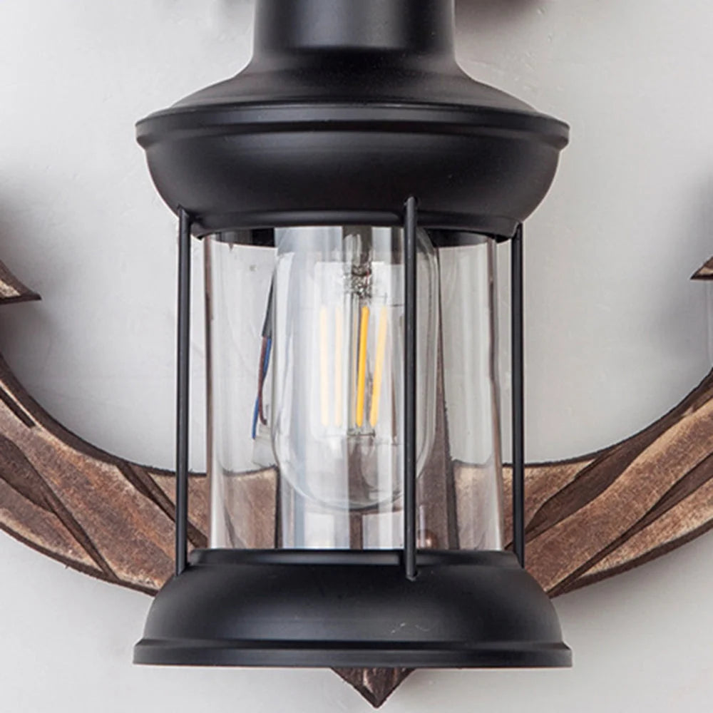 Wall Lamp | Vintage Nautical Pine Wood & Metal