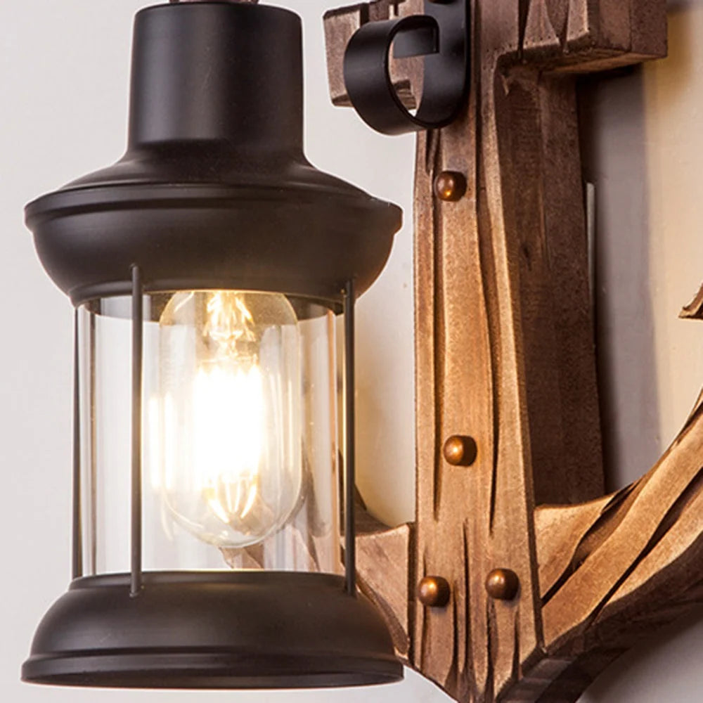 Wall Lamp | Vintage Nautical Pine Wood & Metal