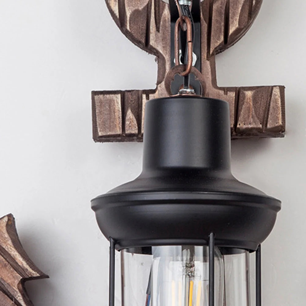 Wall Lamp | Vintage Nautical Pine Wood & Metal