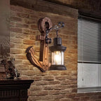 Wall Lamp | Vintage Nautical Pine Wood & Metal