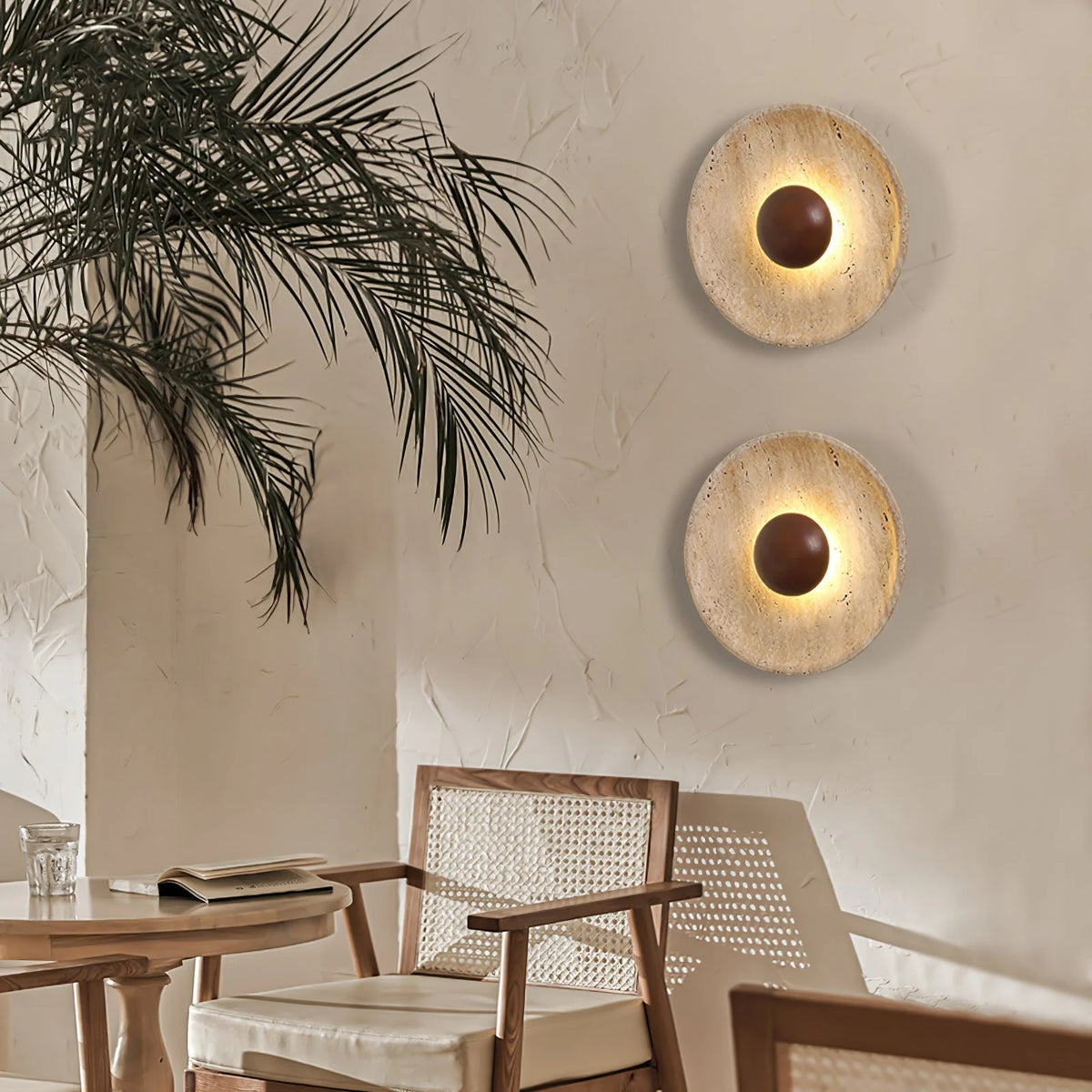 Wall Lamp with Travertine Disc