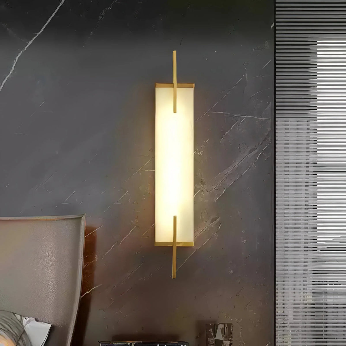 Wall Light | Alabaster Shade & Black-Gold Frame | LED Bulb Included