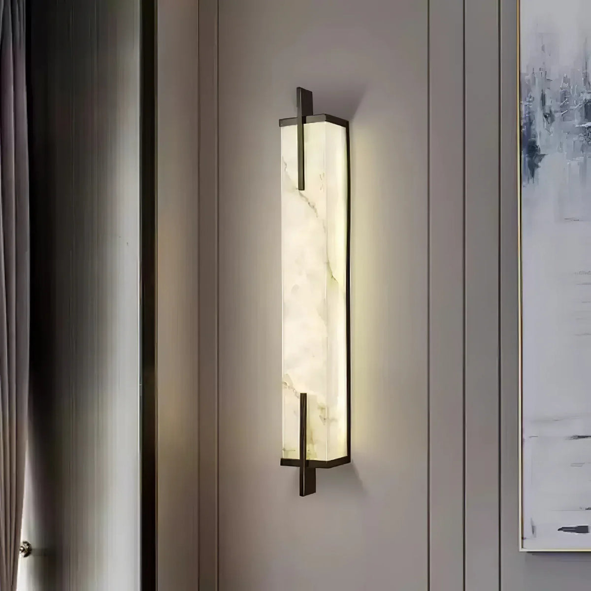 Wall Light | Alabaster Shade & Black-Gold Frame | LED Bulb Included