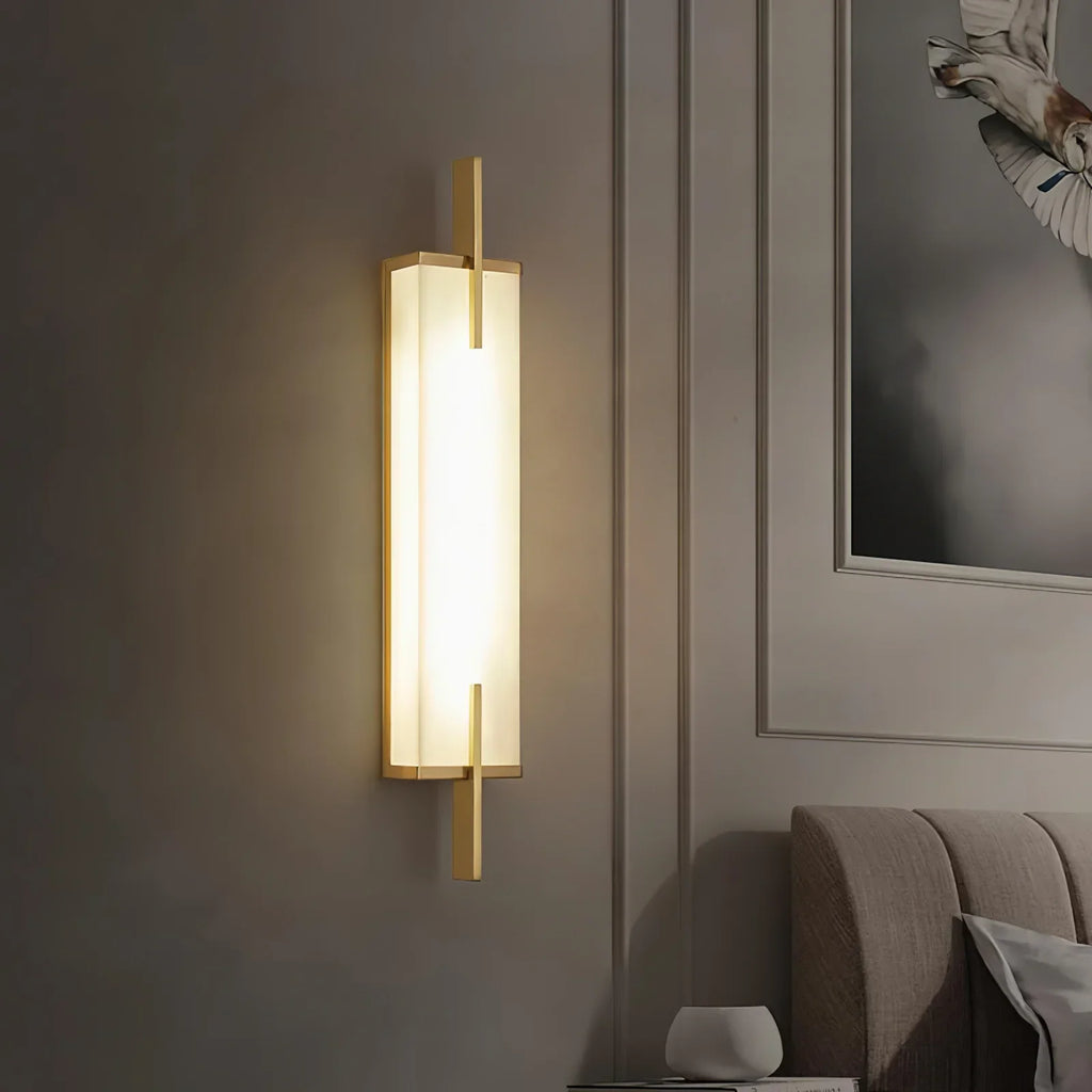 Wall Light | Alabaster Shade & Black-Gold Frame | LED Bulb Included
