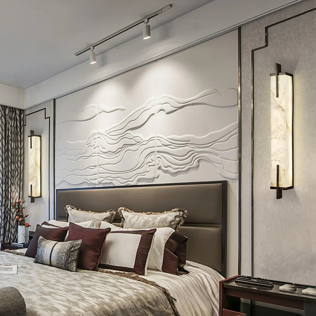 Wall Light | Alabaster Shade & Black-Gold Frame | LED Bulb Included