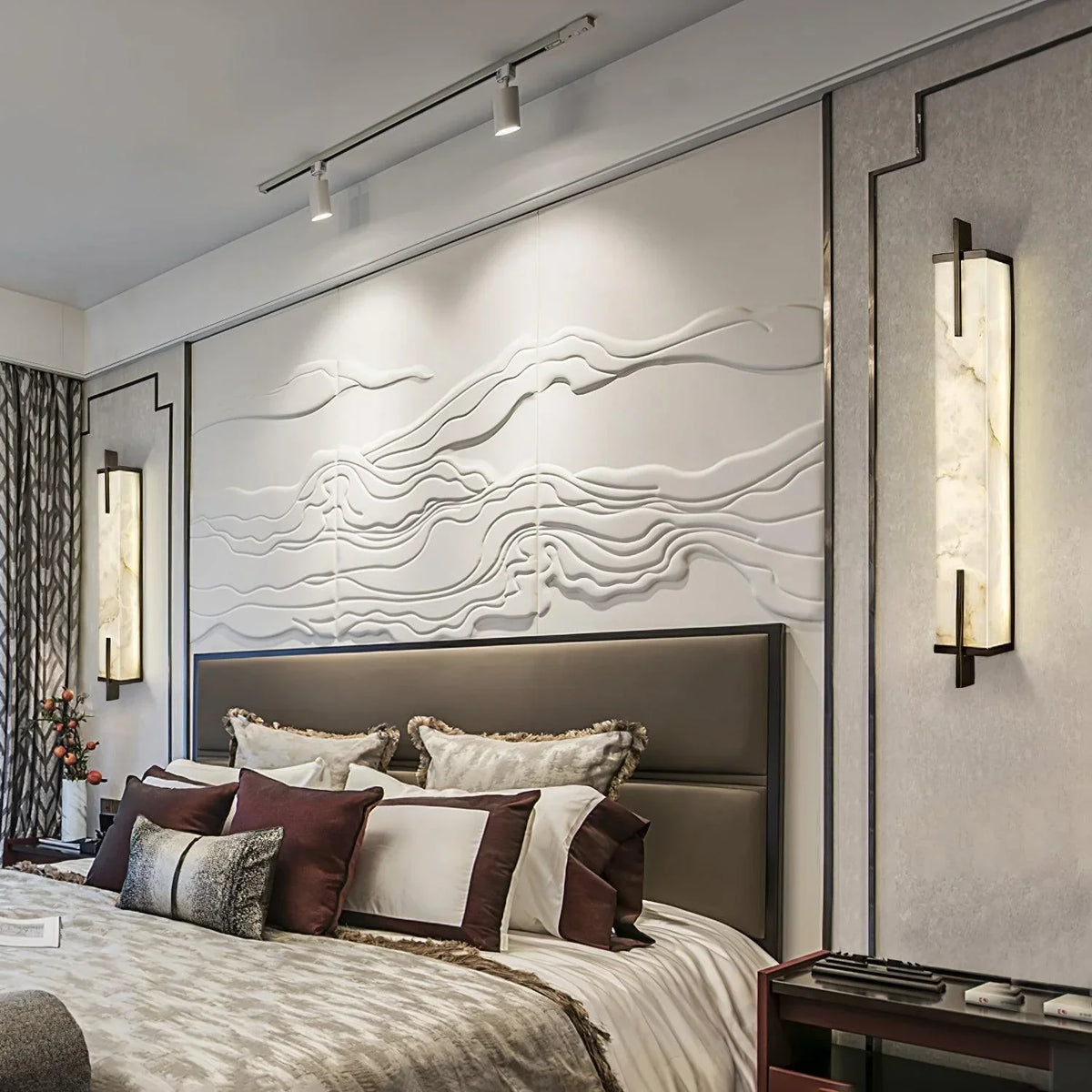 Wall Light | Alabaster Shade & Black-Gold Frame | LED Bulb Included