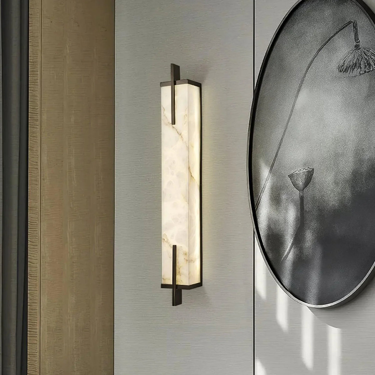 Wall Light | Alabaster Shade & Black-Gold Frame | LED Bulb Included