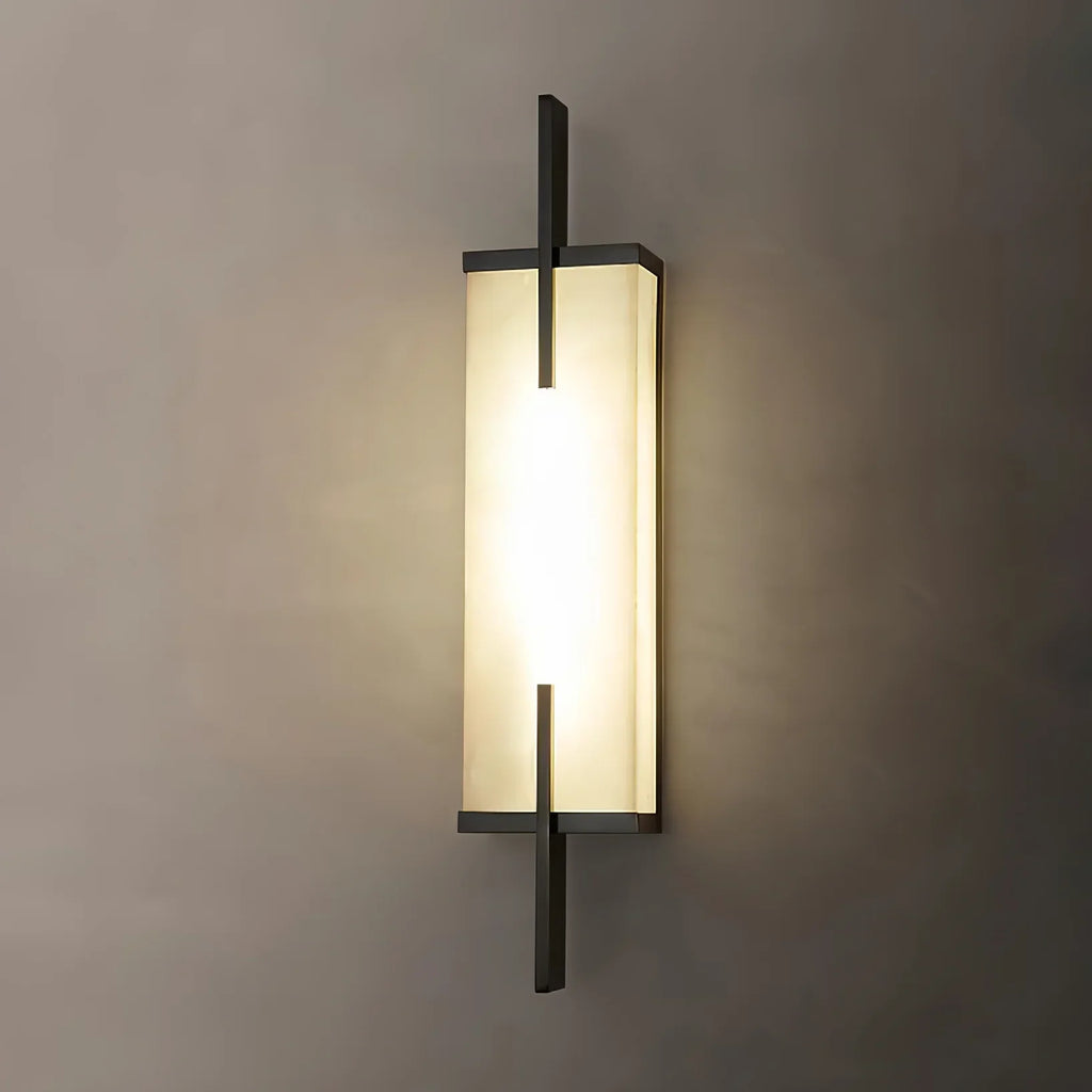 Wall Light | Alabaster Shade & Black-Gold Frame | LED Bulb Included