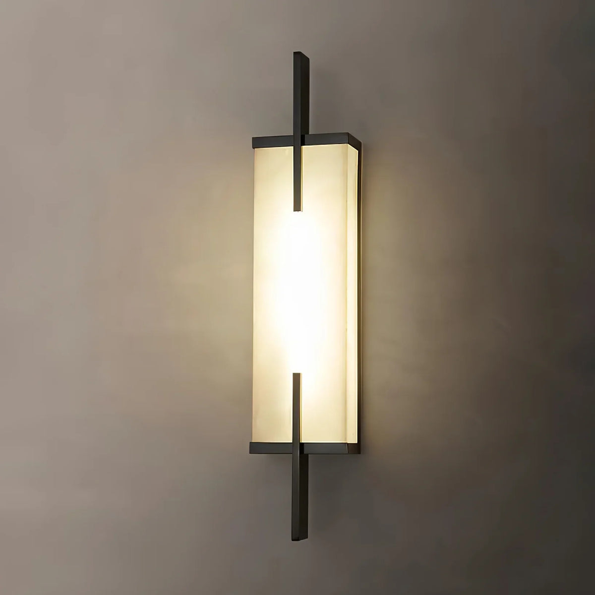 Wall Light | Alabaster Shade & Black-Gold Frame | LED Bulb Included