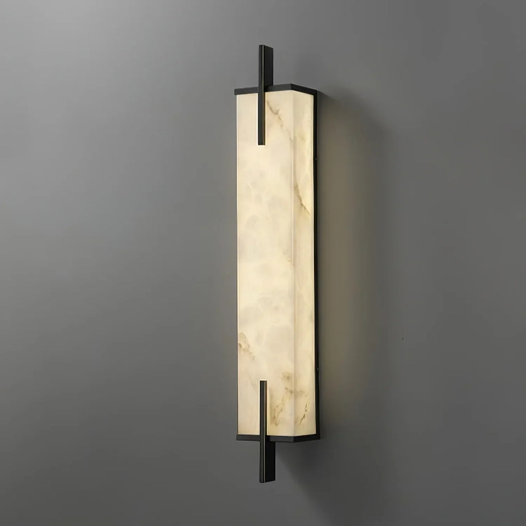 Wall Light | Alabaster Shade & Black-Gold Frame | LED Bulb Included