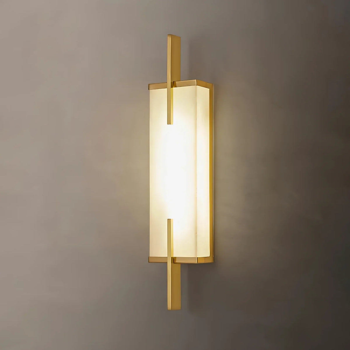 Wall Light | Alabaster Shade & Black-Gold Frame | LED Bulb Included