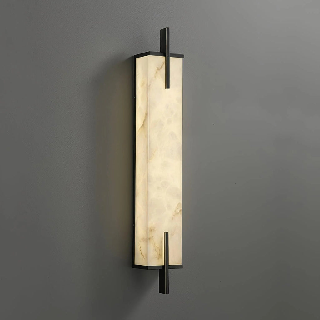 Wall Light | Alabaster Shade & Black-Gold Frame | LED Bulb Included