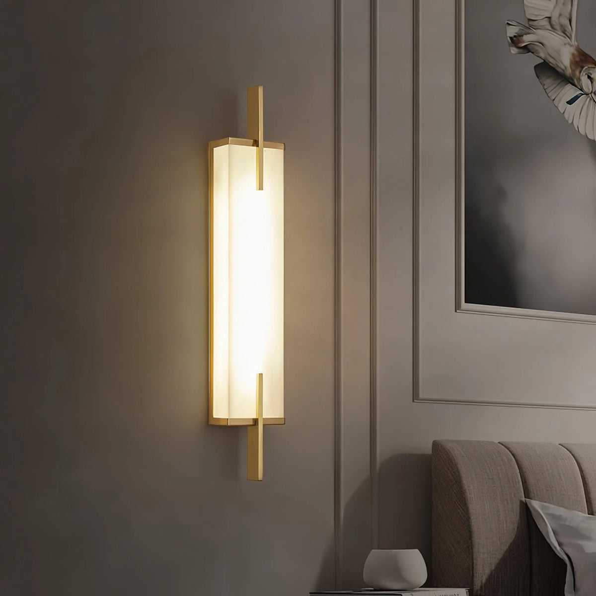 Wall Light | Alabaster Shade & Black-Gold Frame | LED Bulb Included