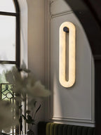 Wall Light | Alabaster Shade & Integrated LED | Black Metal