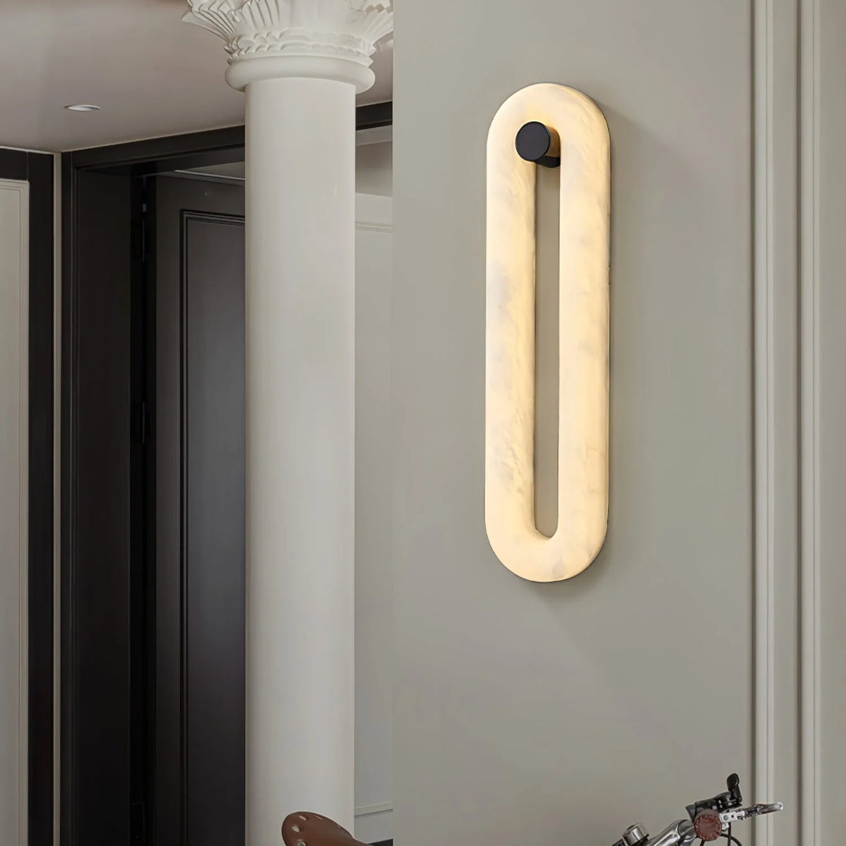Wall Light | Alabaster Shade & Integrated LED | Black Metal