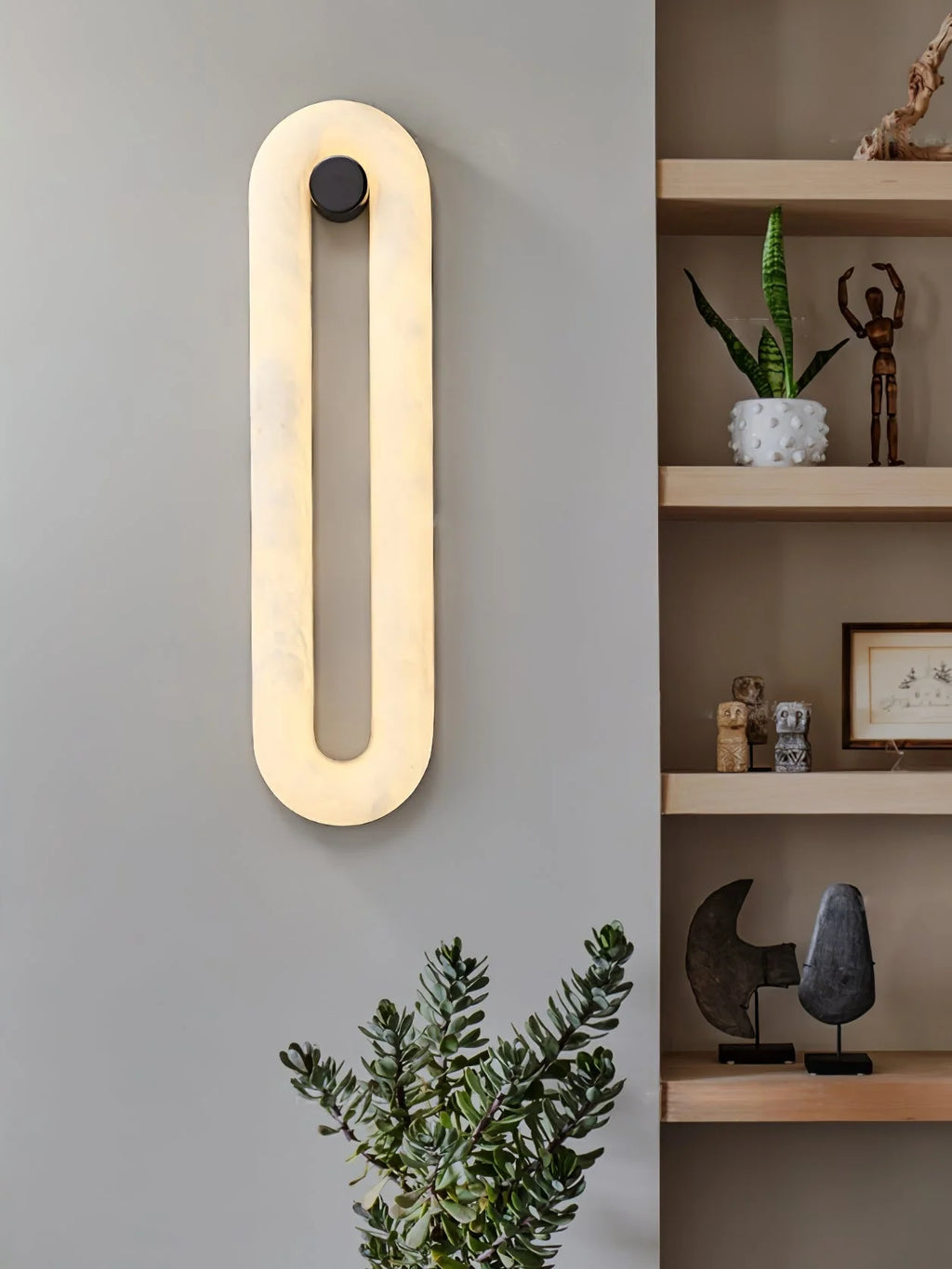 Wall Light | Alabaster Shade & Integrated LED | Black Metal