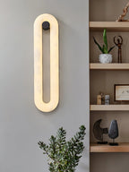 Wall Light | Alabaster Shade & Integrated LED | Black Metal