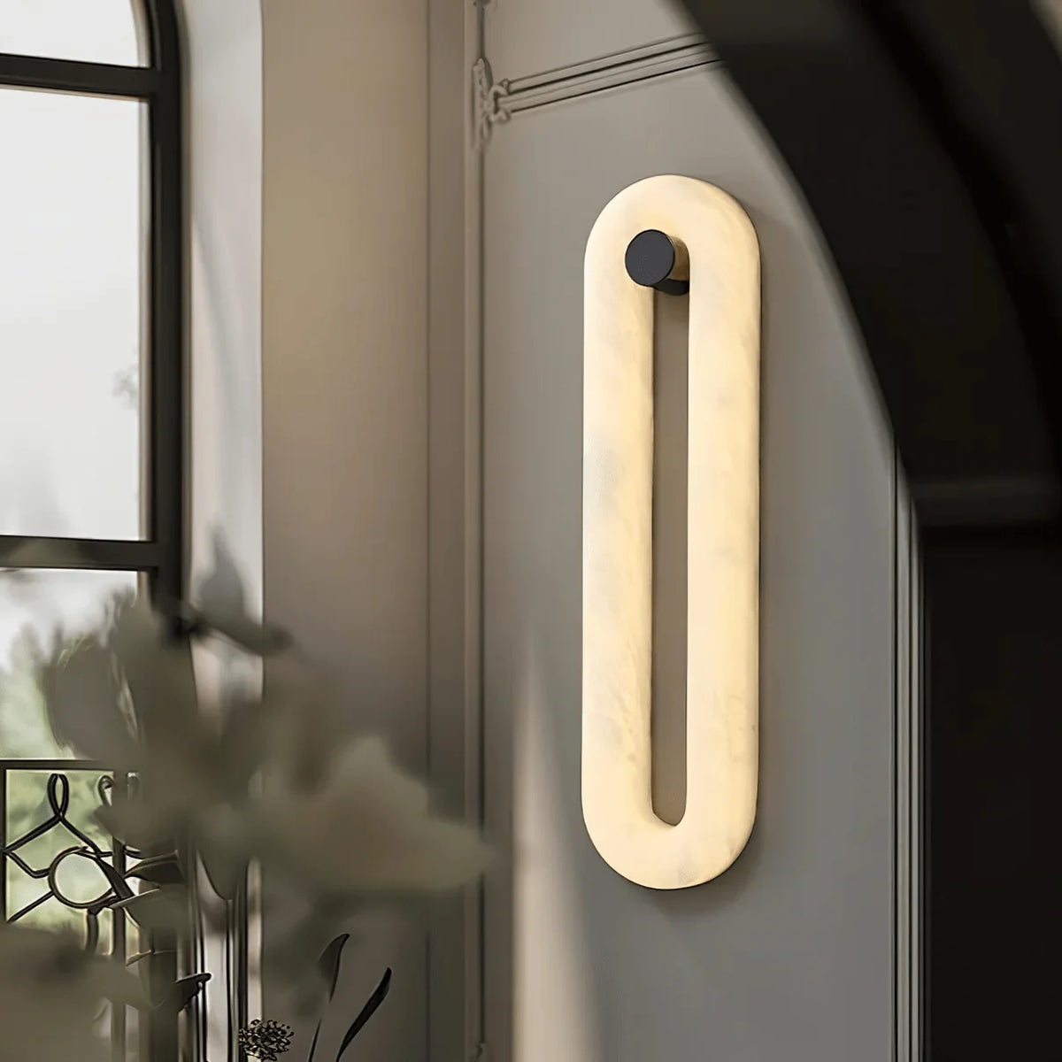 Wall Light | Alabaster Shade & Integrated LED | Black Metal