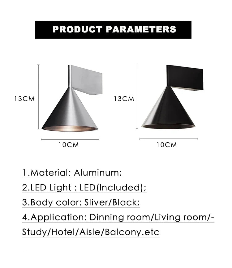 Wall Light | Aluminum Adjustable Cone Head | Dimmable LED Included