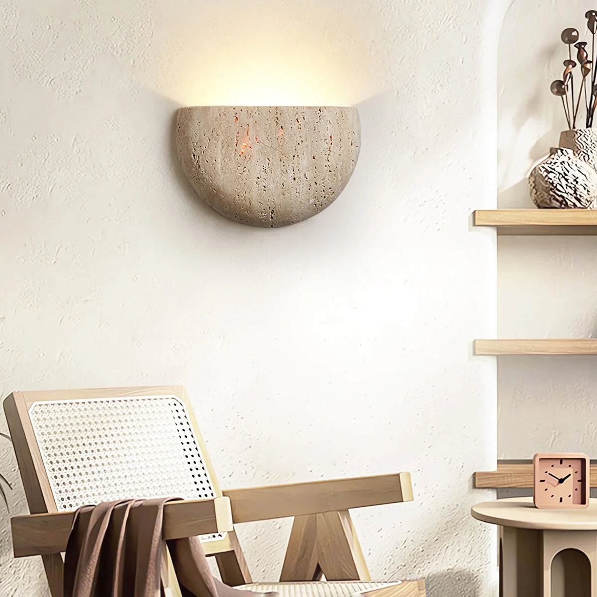 Wall Light | Half-Moon Yellow Travertine & Hardwired G9 | 20 cm Diameter