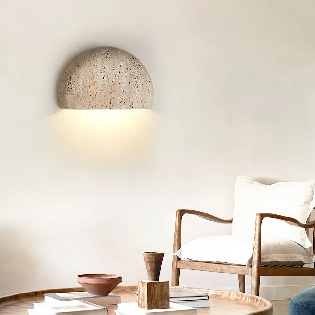 Wall Light | Half-Moon Yellow Travertine & Hardwired G9 | 20 cm Diameter