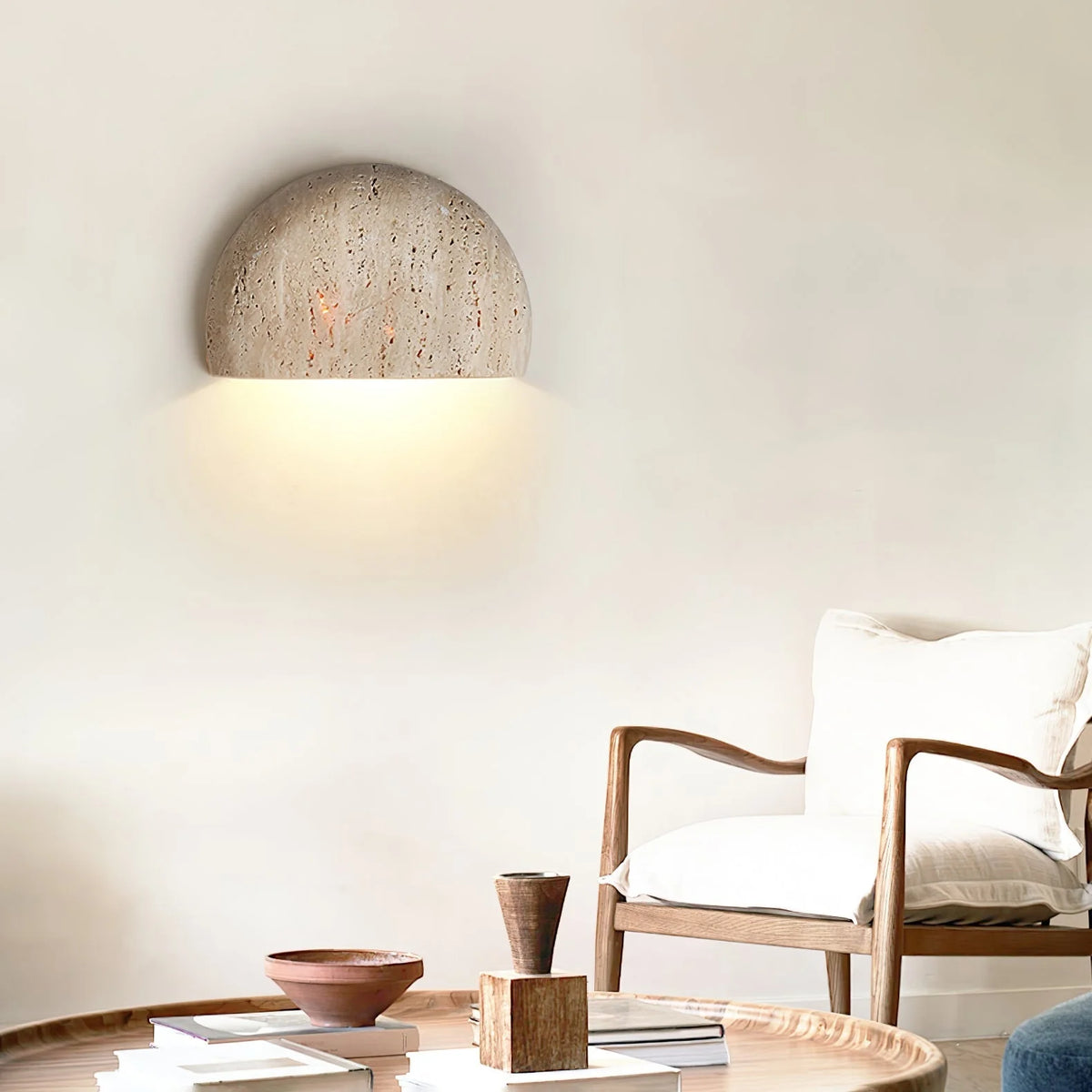 Wall Light | Half-Moon Yellow Travertine & Hardwired G9 | 20 cm Diameter