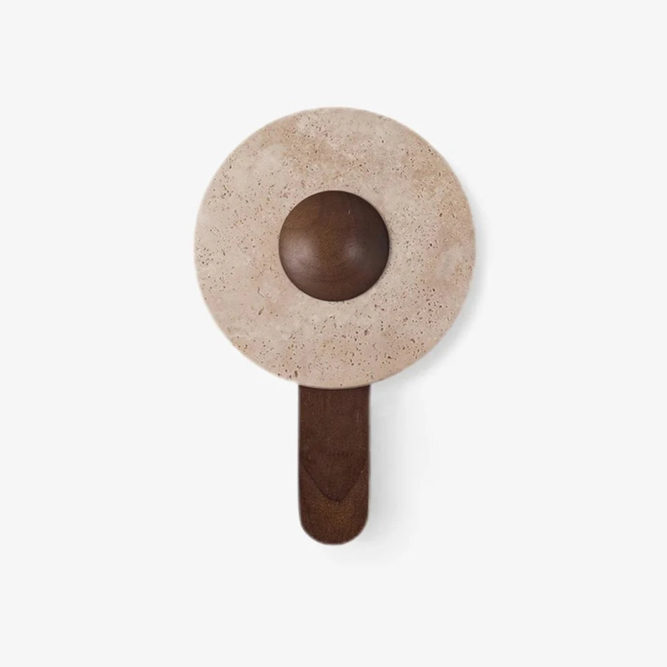 Wall Light | Travertine Shade & Solid Wood Base | 20 cm Diameter
