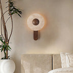 Wall Light | Travertine Shade & Solid Wood Base | 20 cm Diameter