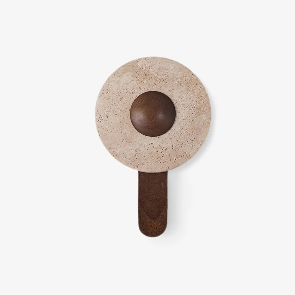 Wall Light | Travertine Shade & Solid Wood Base | 20 cm Diameter