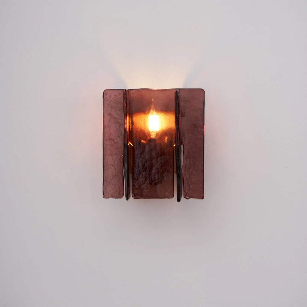 Wall Light | Wine-Red Glass & Gold Metal | Ceiling & Wall Mount