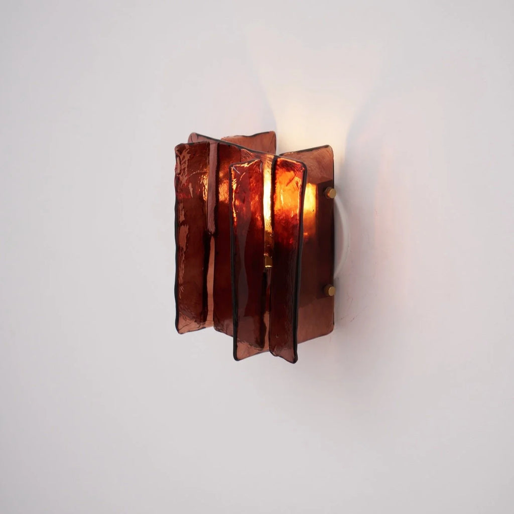 Wall Light | Wine-Red Glass & Gold Metal | Ceiling & Wall Mount