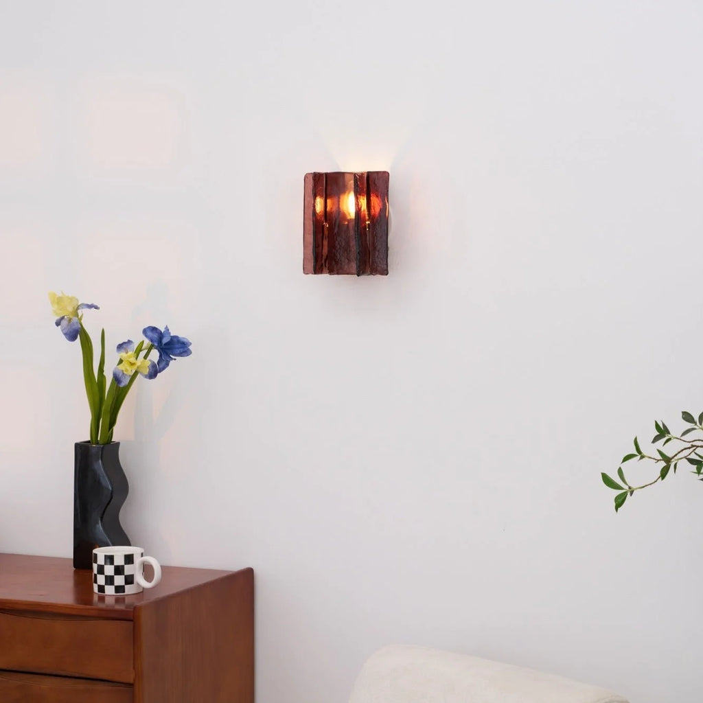 Wall Light | Wine-Red Glass & Gold Metal | Ceiling & Wall Mount