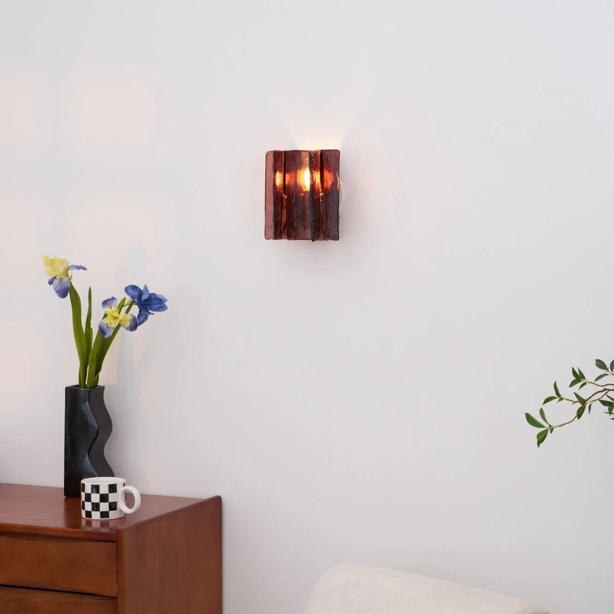 Wall Light | Wine-Red Glass & Gold Metal | Ceiling & Wall Mount