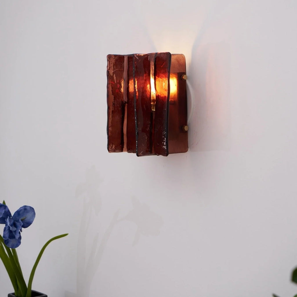 Wall Light | Wine-Red Glass & Gold Metal | Ceiling & Wall Mount
