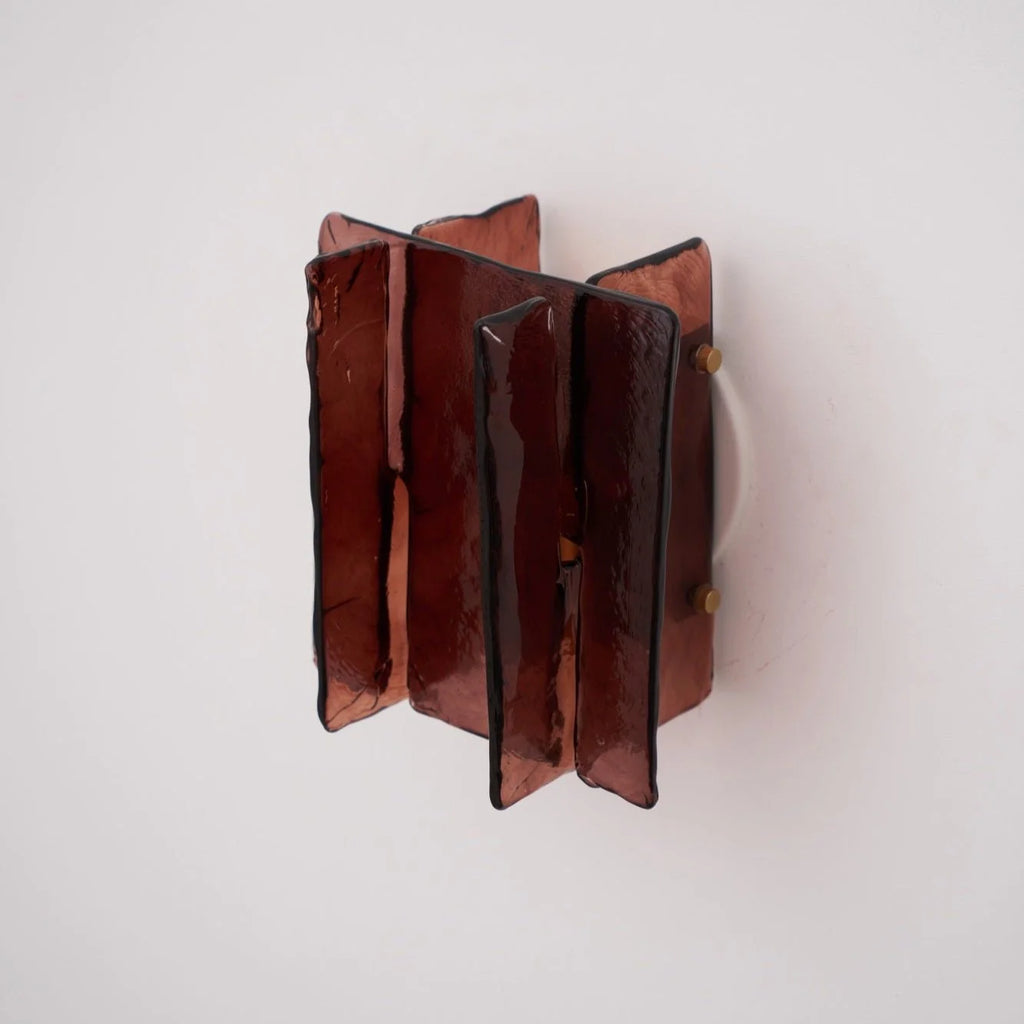 Wall Light | Wine-Red Glass & Gold Metal | Ceiling & Wall Mount