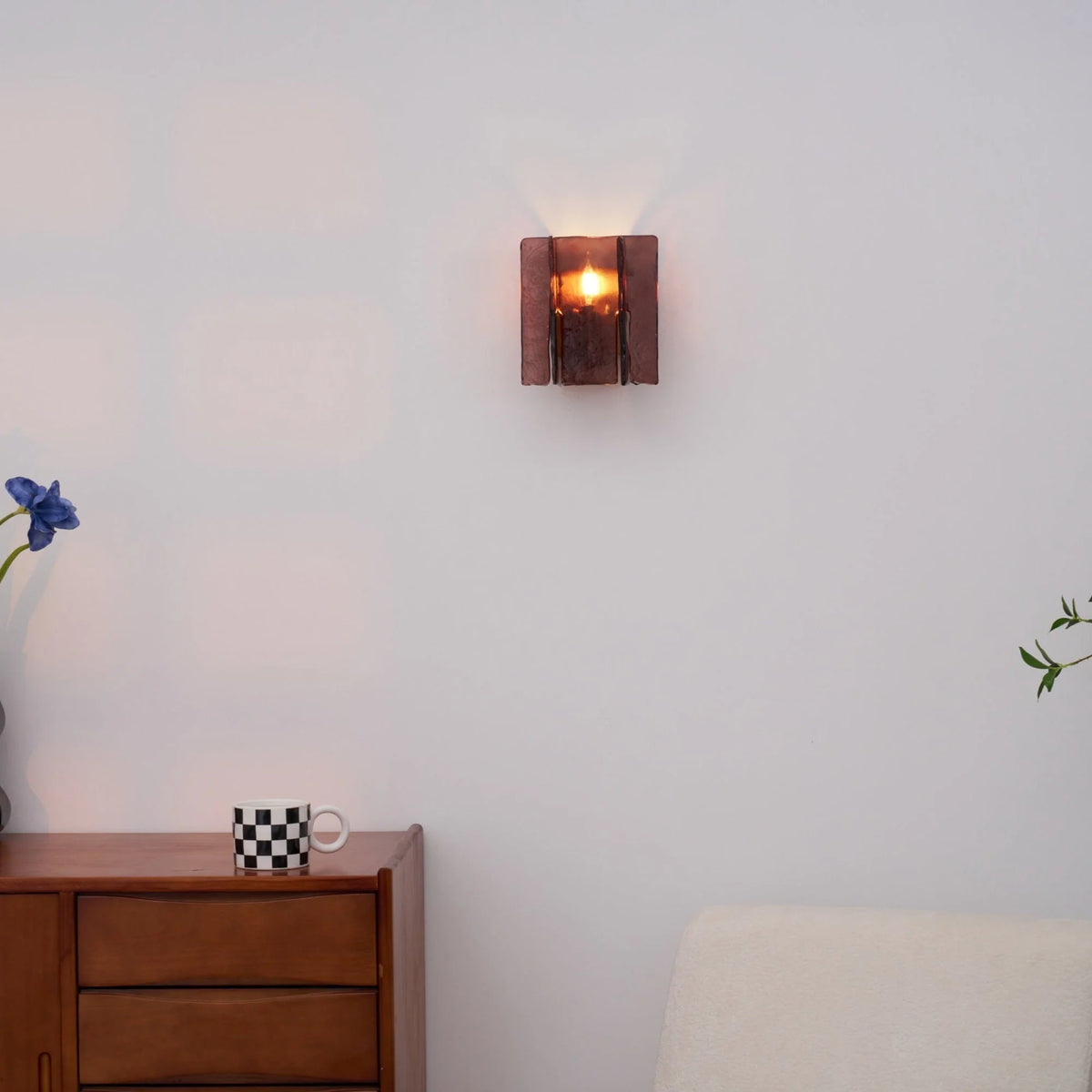 Wall Light | Wine-Red Glass & Gold Metal | Ceiling & Wall Mount