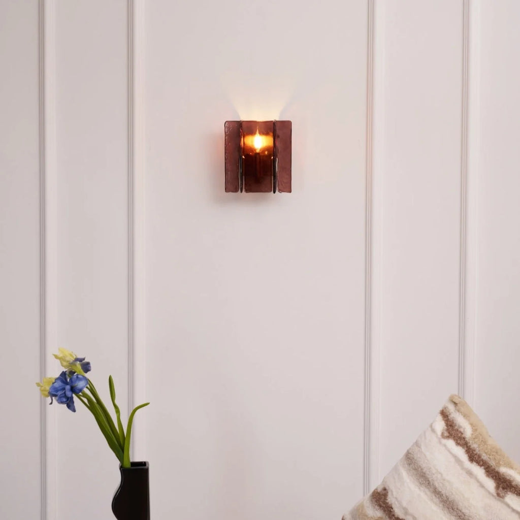Wall Light | Wine-Red Glass & Gold Metal | Ceiling & Wall Mount