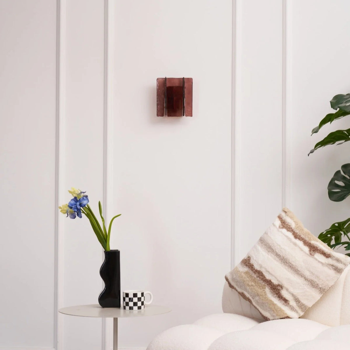 Wall Light | Wine-Red Glass & Gold Metal | Ceiling & Wall Mount