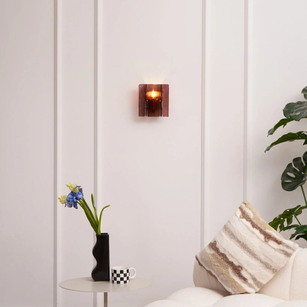 Wall Light | Wine-Red Glass & Gold Metal | Ceiling & Wall Mount