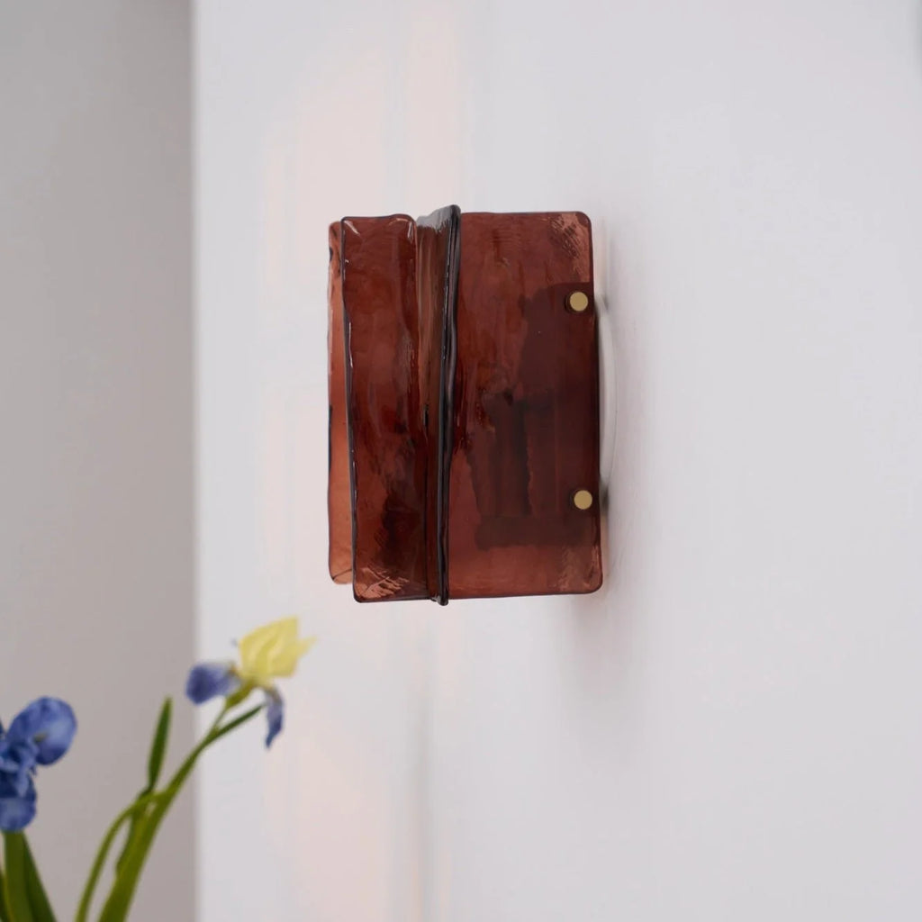 Wall Light | Wine-Red Glass & Gold Metal | Ceiling & Wall Mount