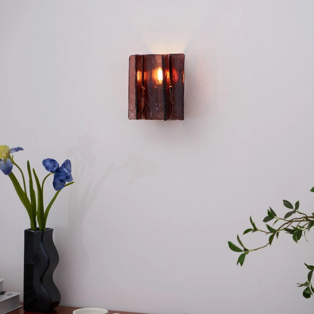 Wall Light | Wine-Red Glass & Gold Metal | Ceiling & Wall Mount