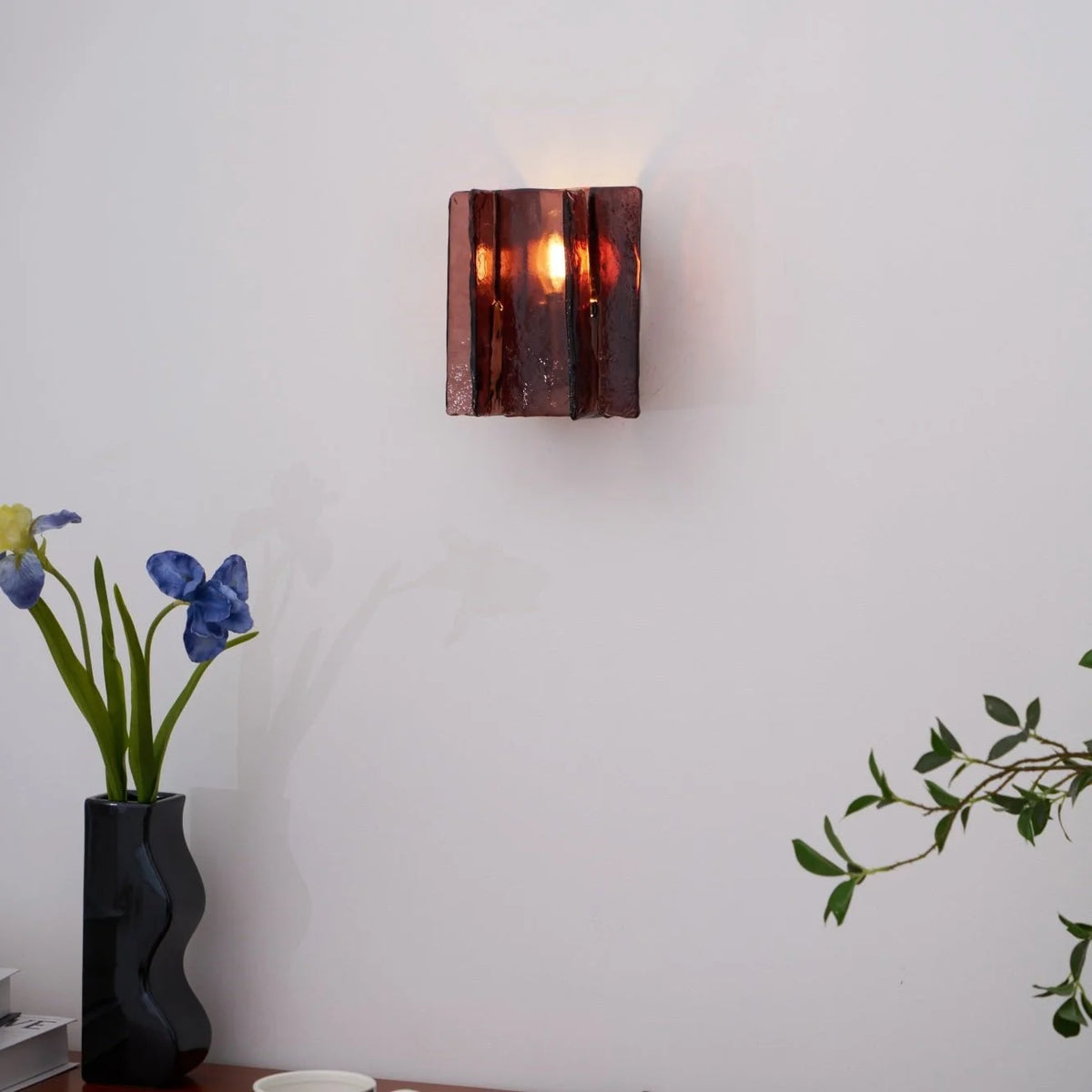 Wall Light | Wine-Red Glass & Gold Metal | Ceiling & Wall Mount