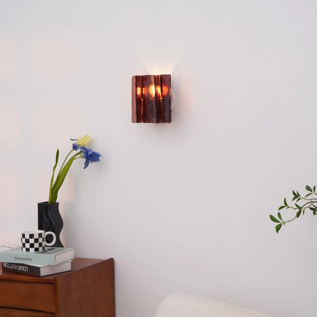 Wall Light | Wine-Red Glass & Gold Metal | Ceiling & Wall Mount